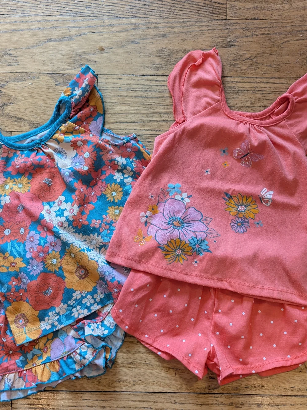 Carter's Coral Pink Floral Toddler Pajama Set with Blue Floral Top